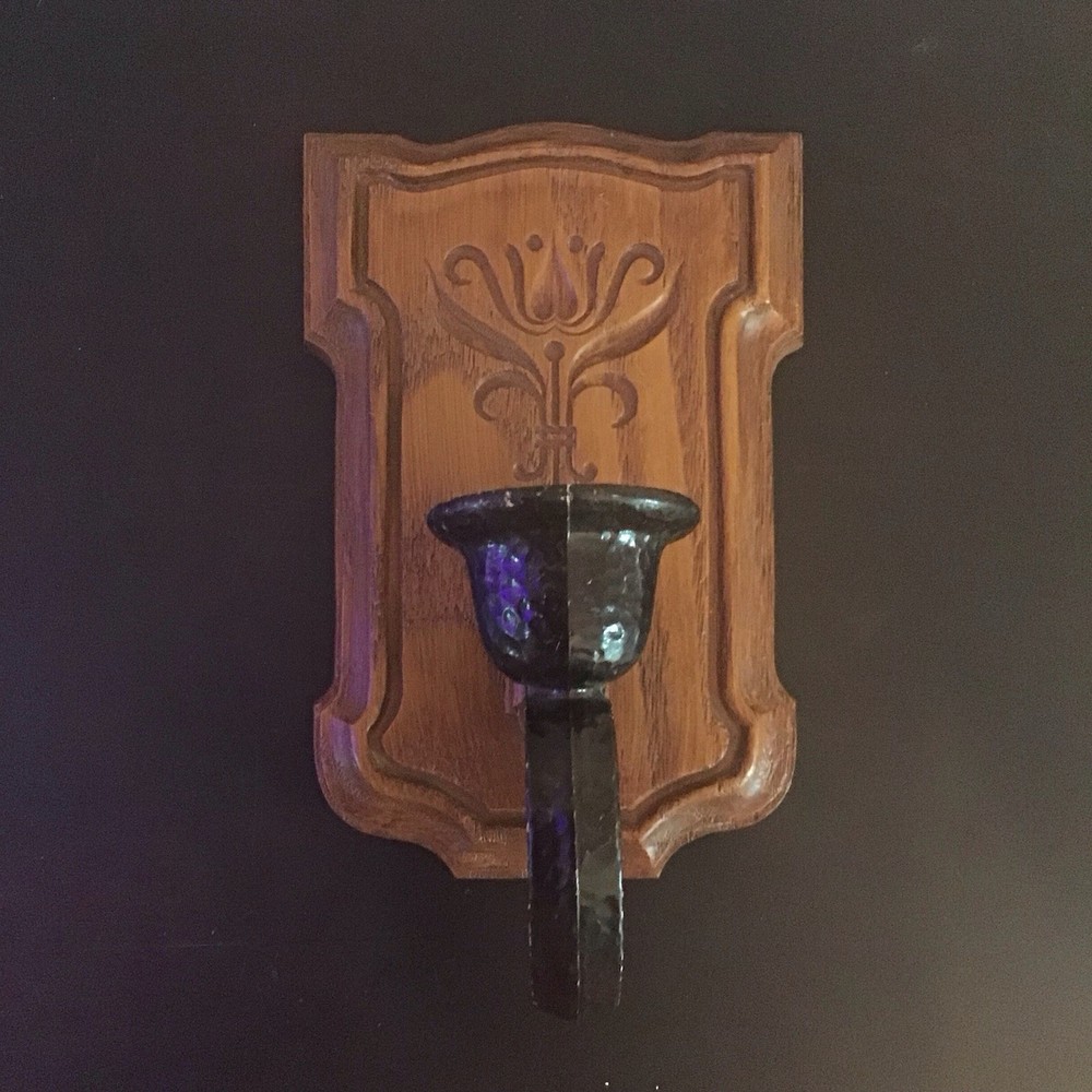 Vtg Homco Faux Wood Wall Sconce Candle Holder Colonial Style