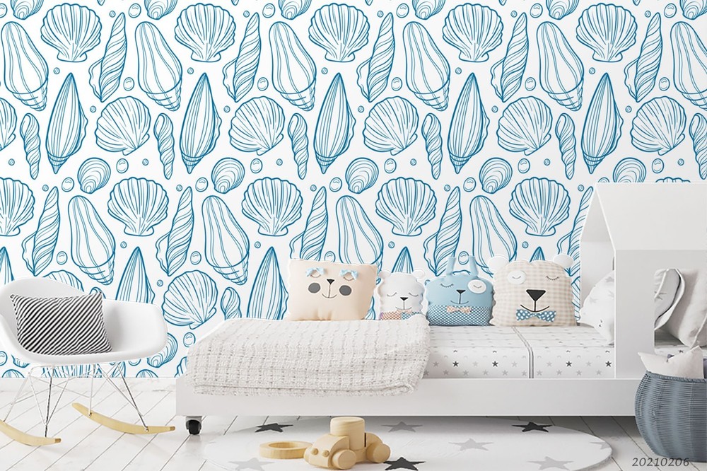3D Hand-drawn Seashells Pattern Wall Murals Wallpaper Murals Wall Sticker