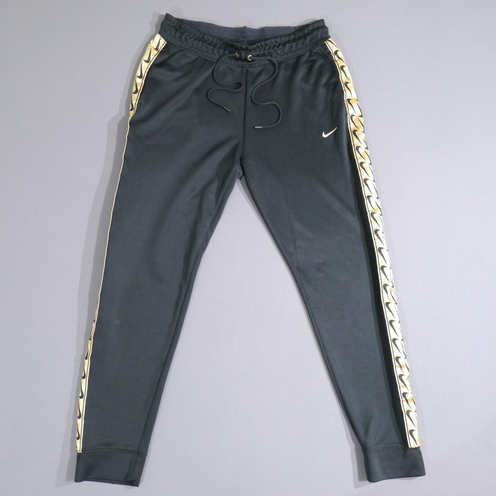 NIKE Sportswear Logo Tape Jogger Pants Womens Medium  Black Gold Running Jogging