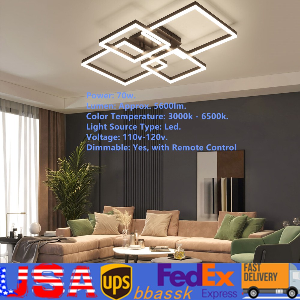 LED Chandelier Dimmable Square Ceiling Light Pendant Lamp Lighting Fixture US