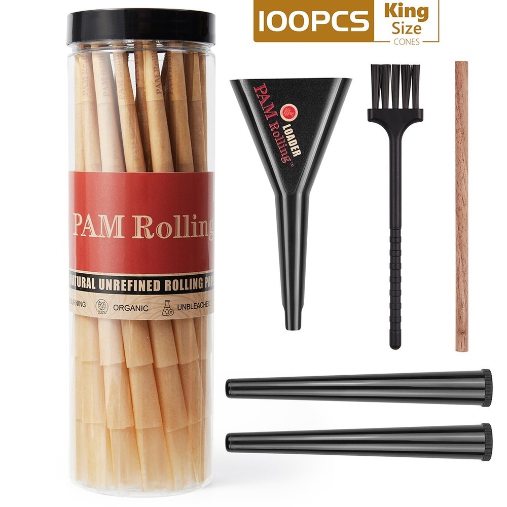 100Pack King Size W/Filter Tip Pre Rolled Cones with Cone Loader Stick and Tubes
