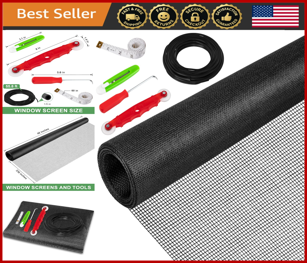 48-inch x 236-inch Fiberglass Window Screen Repair Kit for Doors Porches with Tools