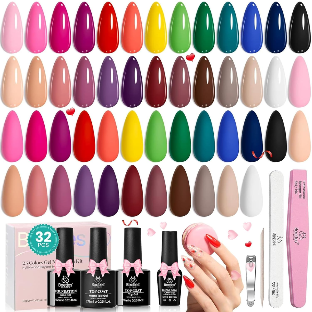 25-Color Gel Nail Polish Set - Nudes, Pinks, Reds & Blues by Beetles