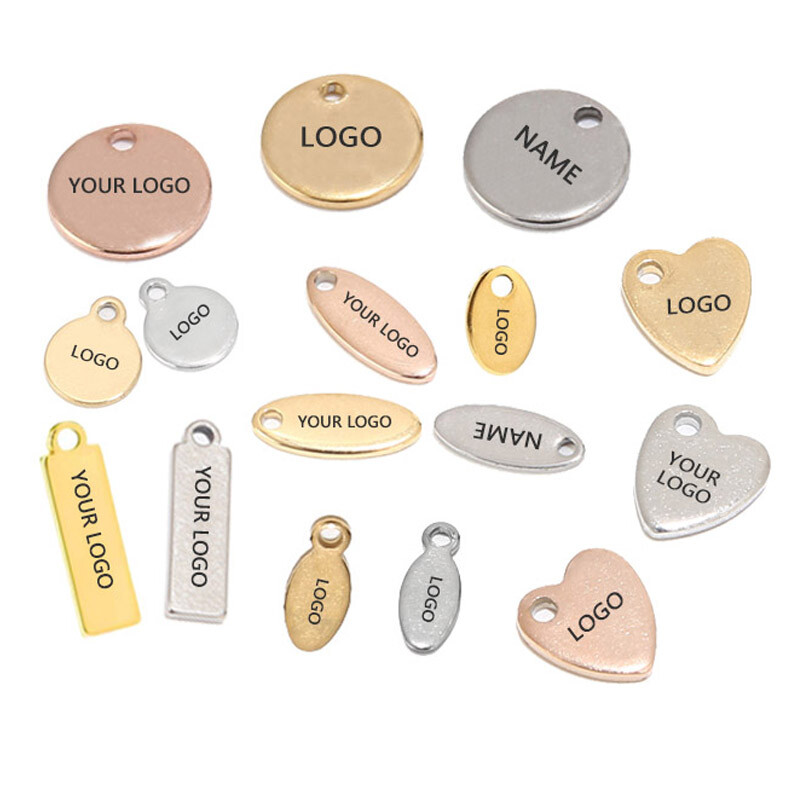 100pcs Stainless Steel Gold Round Personalized Coin Charms Customized Name Tag