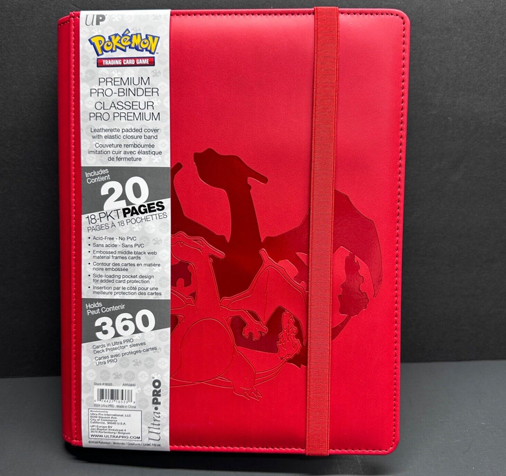 UltraPro Pokemon TCG Charizard 9 Pocket Leatherette Binder Red 360 Card Capacity