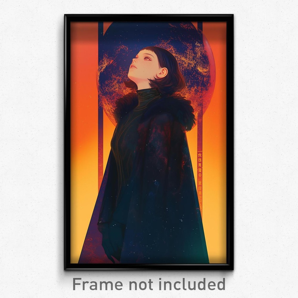 Glamorous Fur-Trimmed Cape Movie Art Poster of Unsettled Girl Print