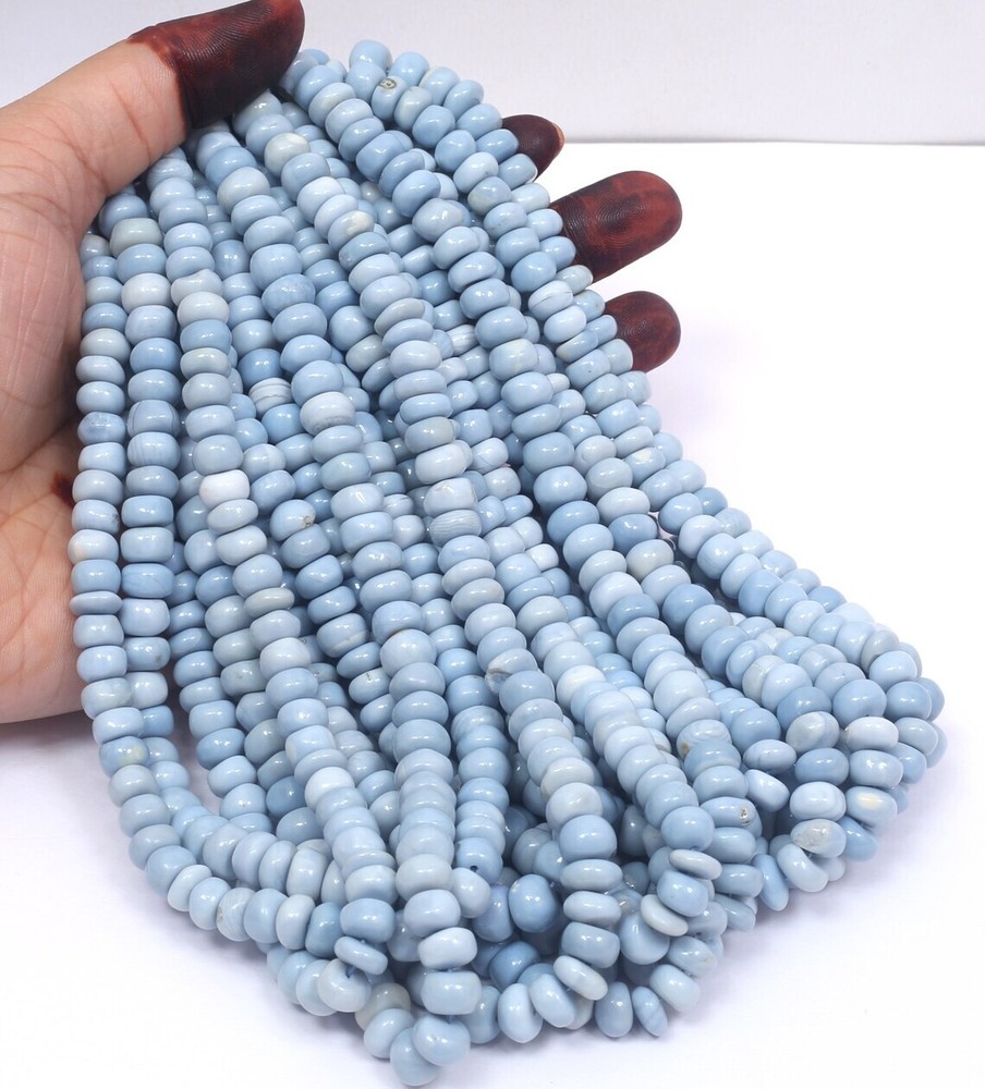 Smooth Light Blue Opal Rondelle Beads 7-9mm