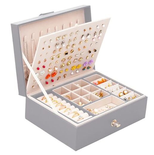 Elegant Grey Earring Organizer Box for Women's Jewelry Storage