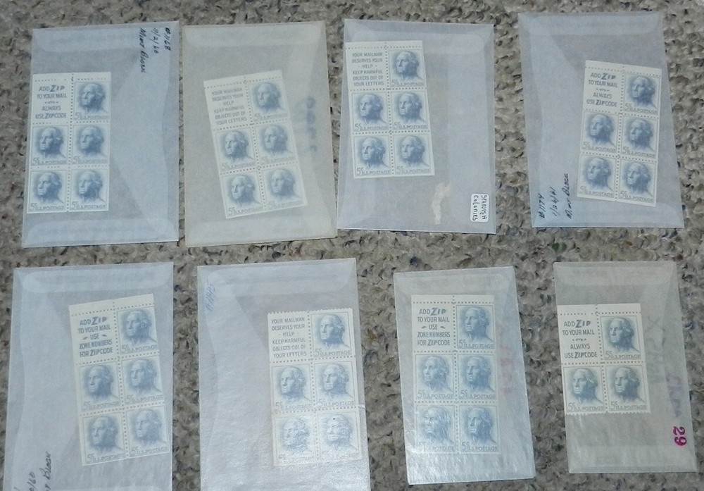 Unused Stamp lot 8 Scott #1213A George Washington 5 cent Booklet Panes