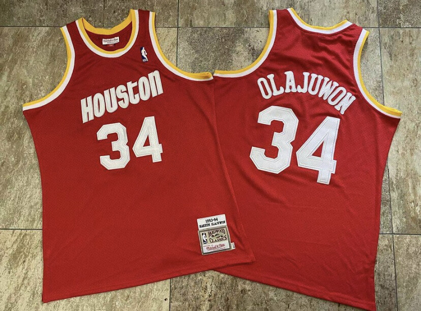 Houston Rockets Hakeem Olajuwon red regular season basketball retro jersey