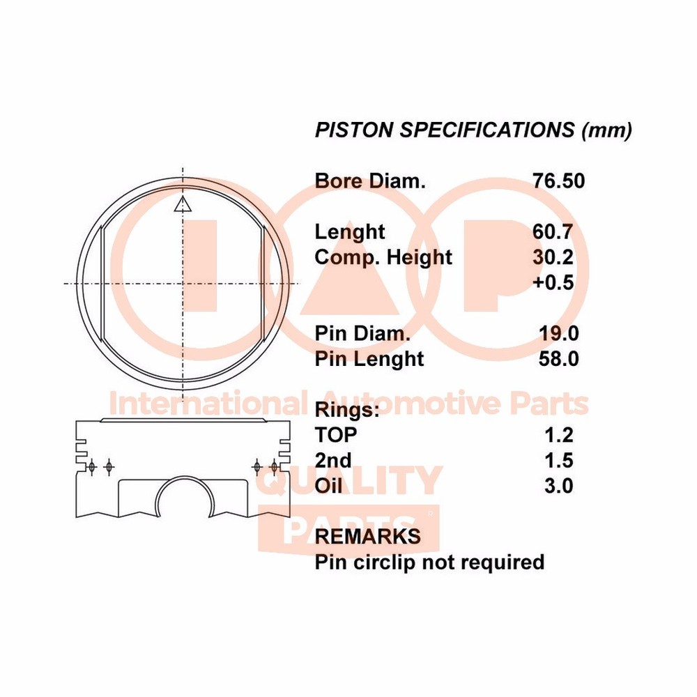 IAP QUALITY PARTS Complete Piston Series 101-03032 for DAIHATS - 050 Upgrade