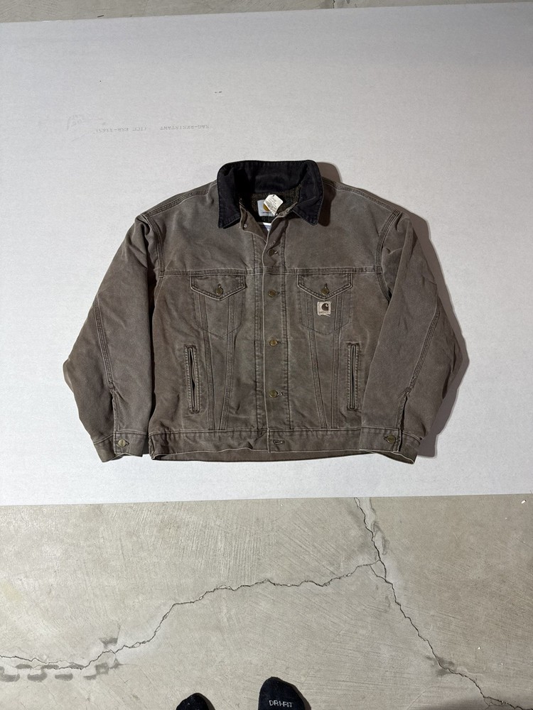 Vintage Carhartt Trucker Jacket Mens Size XL Dark Brown Blanket Lined 90s JB182