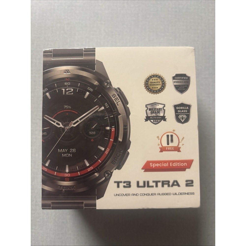 2025 KOSPET TANK T3 Ultra2 Rugged GPS Smartwatch for Men IP69K Waterproof Military Design