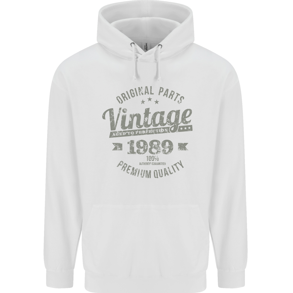 Vintage Year 35th Birthday 1989 Mens 80% Cotton Hoodie White