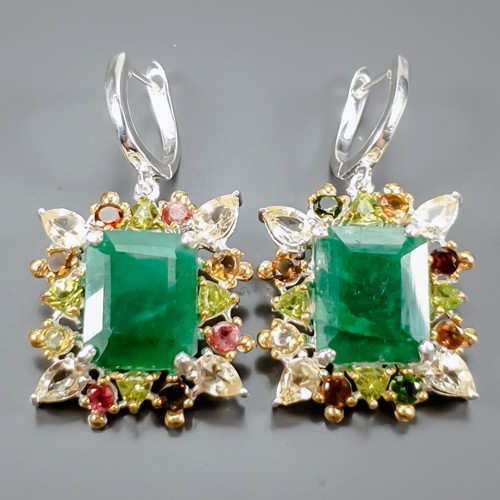 Jewellery 28 ct+ Natural Green Beryl Earrings 925 Sterling Silver /E133890