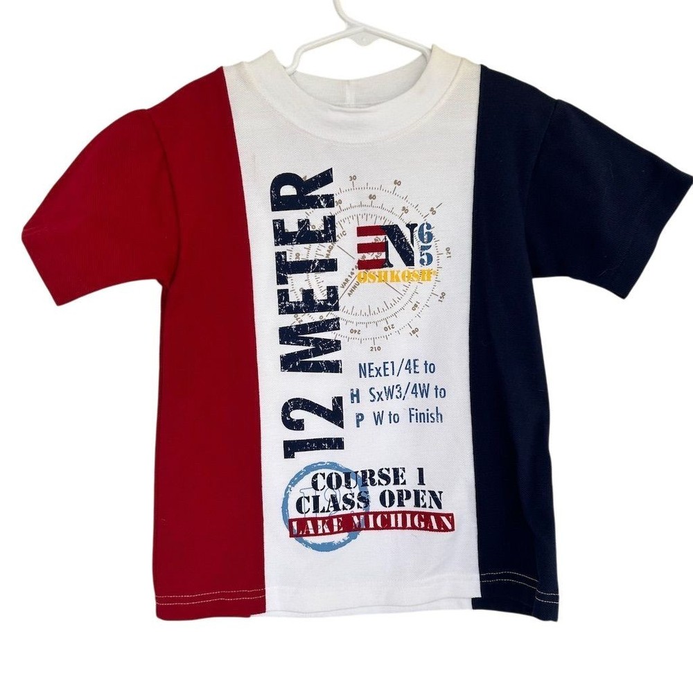 Vtg 90s NWOT Made in USA OshKosh Kids T-Shirt Sz 4T Lake Michigan Nautical Theme