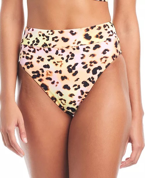 Bar III Women's Animal-Print High-Waist Bikini Bottom Size L Swimwear
