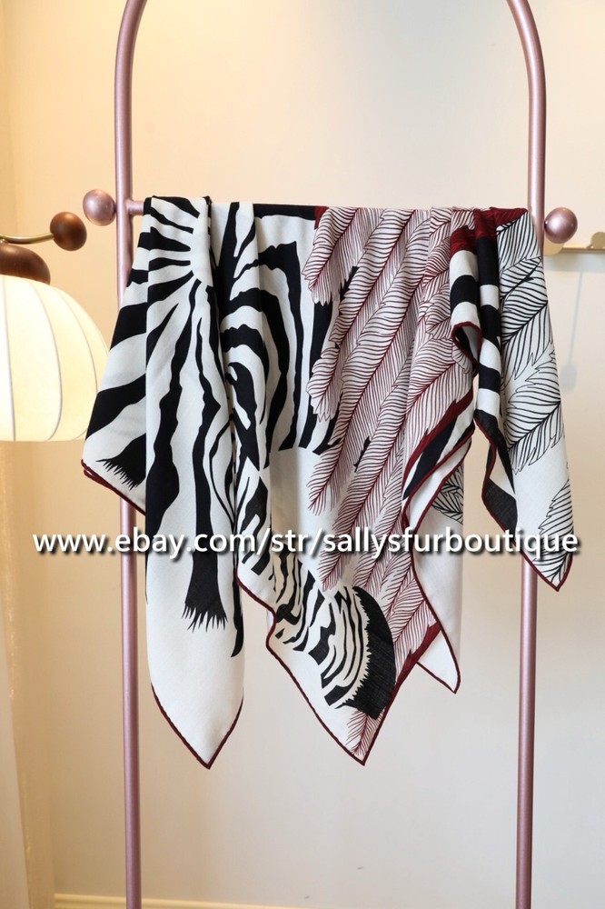 Luxurious Sally 70% Cashmere 30% Silk Double Face Shawl with Feather Horse Print 53