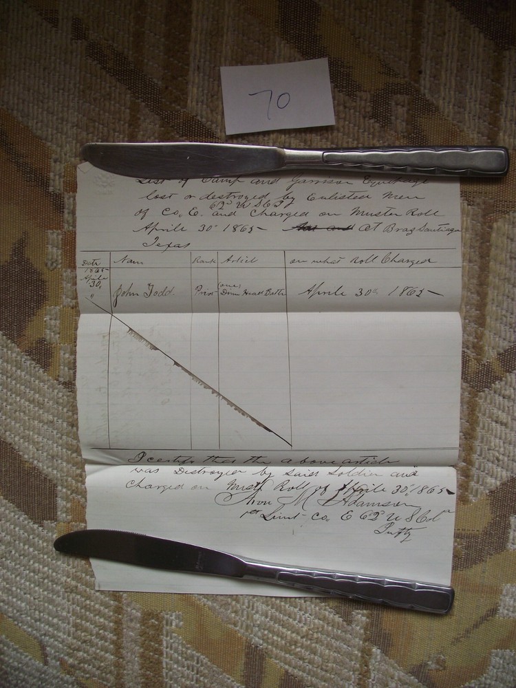 Civil War hand written form 1865 62nd Missouri volunteers