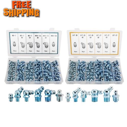 Sae & Metric Grease Fittings Kit, 220pcs Hydraulic Grease Zerk Assortment