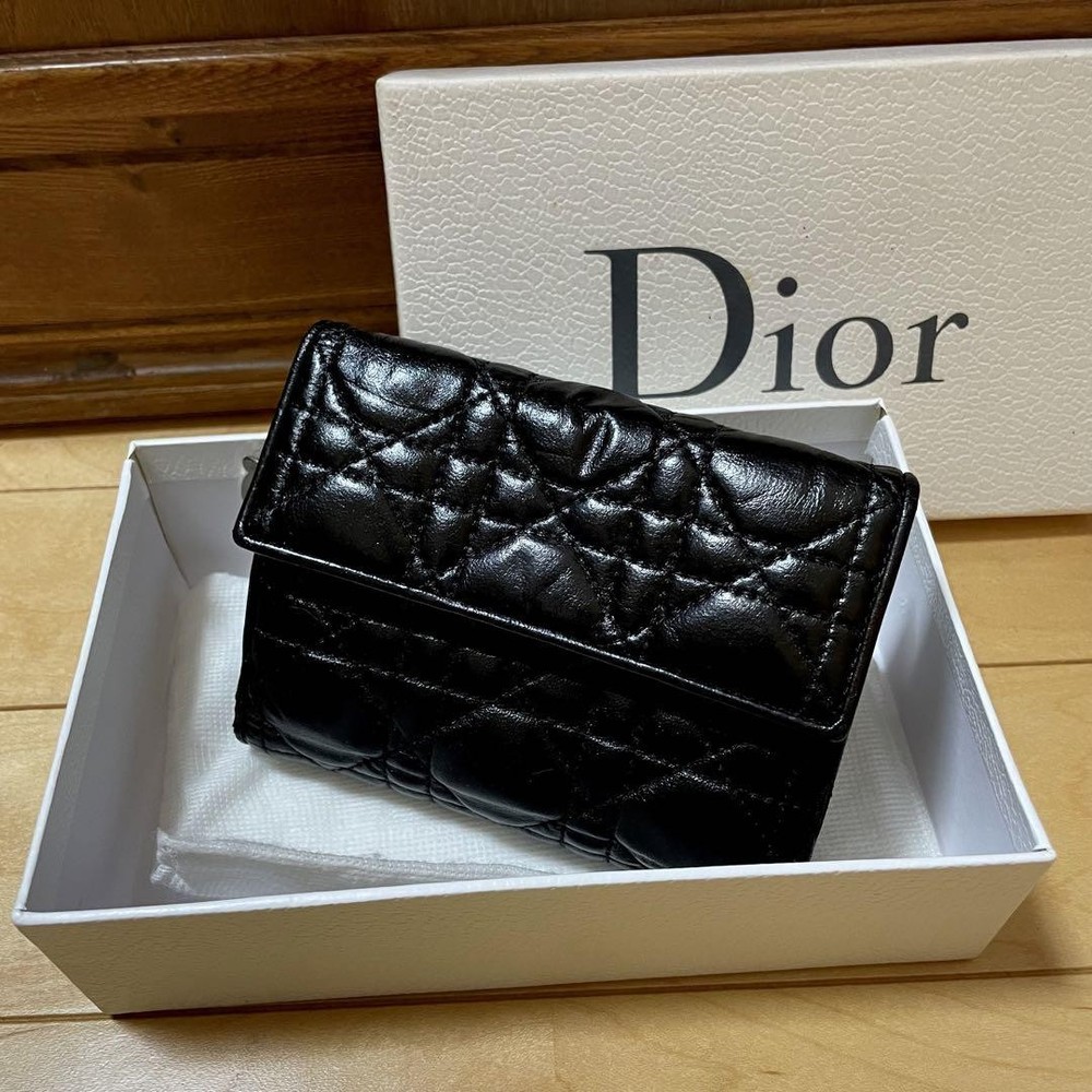 Dior Black Leather Folding Wallet for Women