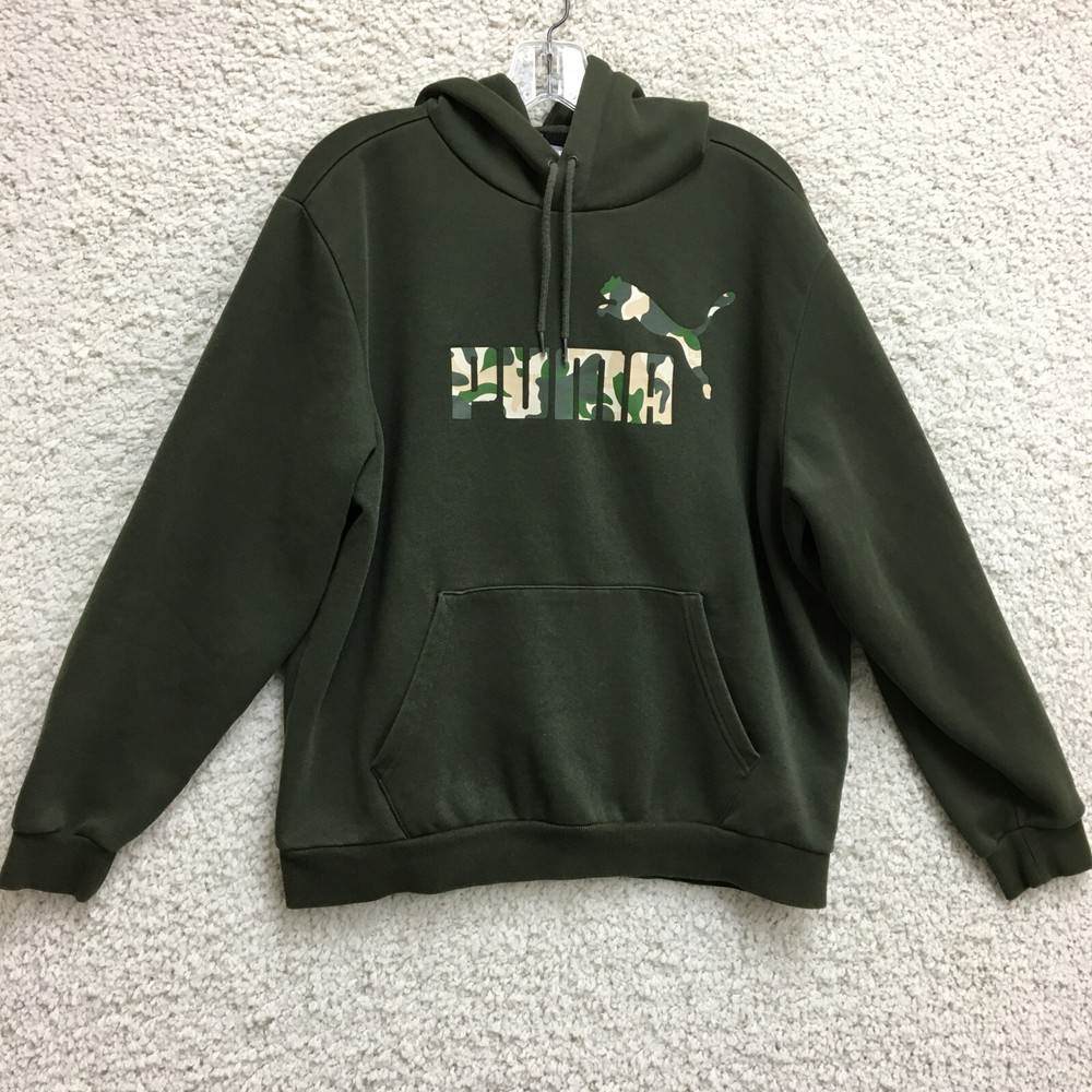Sudadera con Capucha PUMA Grande Adulto Verde Pullover Sudadera Camuflada Gráfico Logo Atlético Hombres
