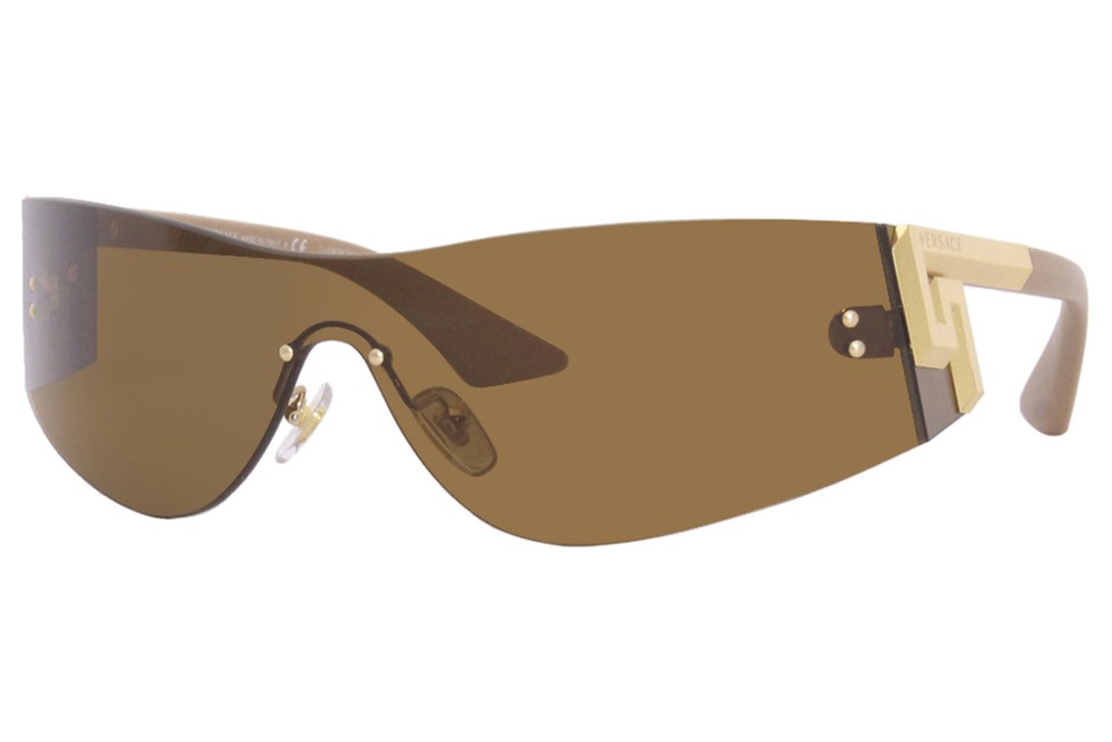 Versace 2241 Bronze Shield Sunglasses for Men 43mm Dark Bronze Lenses