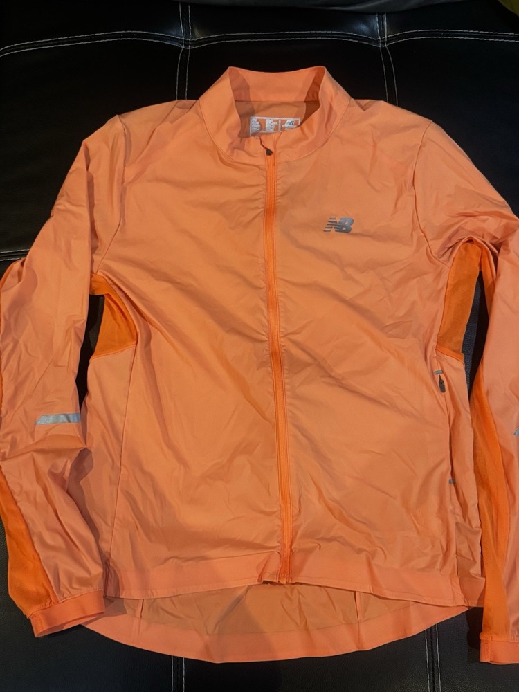 New Balance Run  Bike Light  Neon Orange Windbreaker Rain Jacket, Size S