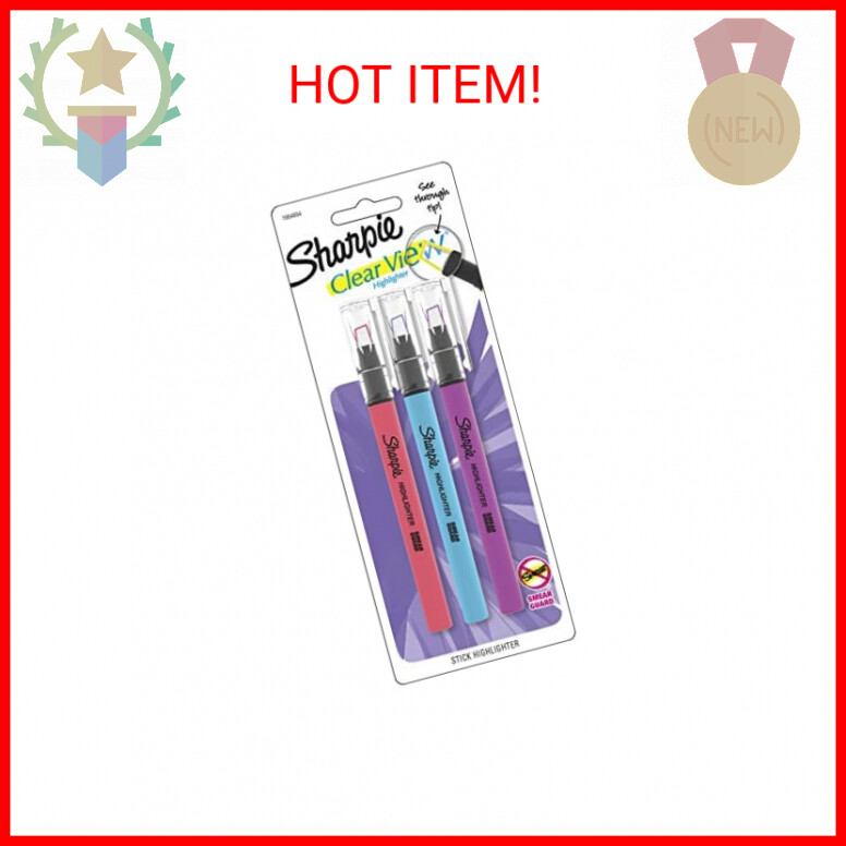 SHARPIE Clear View Highlighter Stick, Chisel Tip, Assorted Fluorescent, 3 Pack (