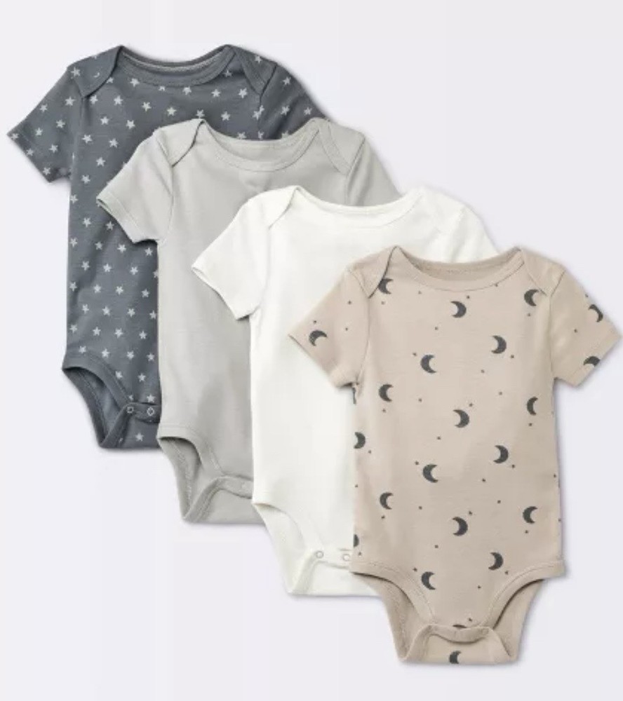 Cloud Island 4 Pack Baby One Piece 12M Moon & Stars Bodysuit Set Unisex