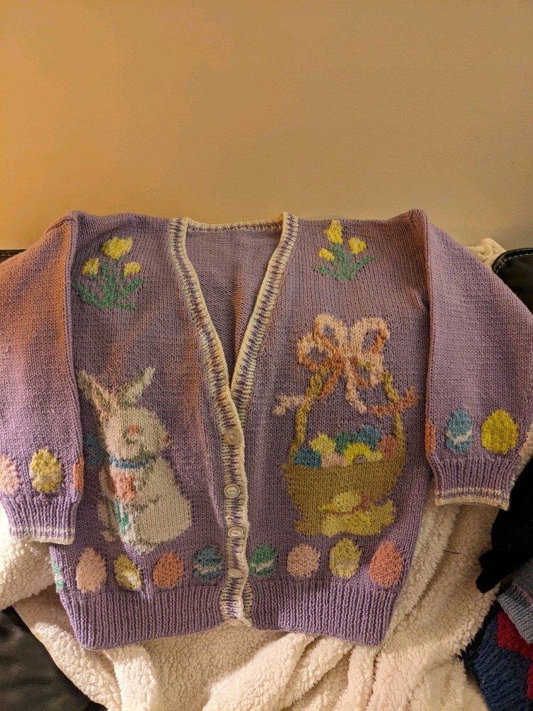 Beautiful Vintage Hand Knitted Easter Cardigan should fit Adult S/M