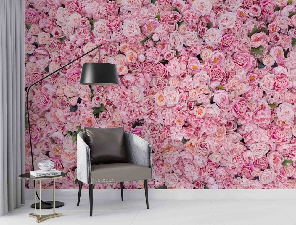3D Pink Rose Plant Close-up Wall Murals Wallpaper Murals Wall Sticker