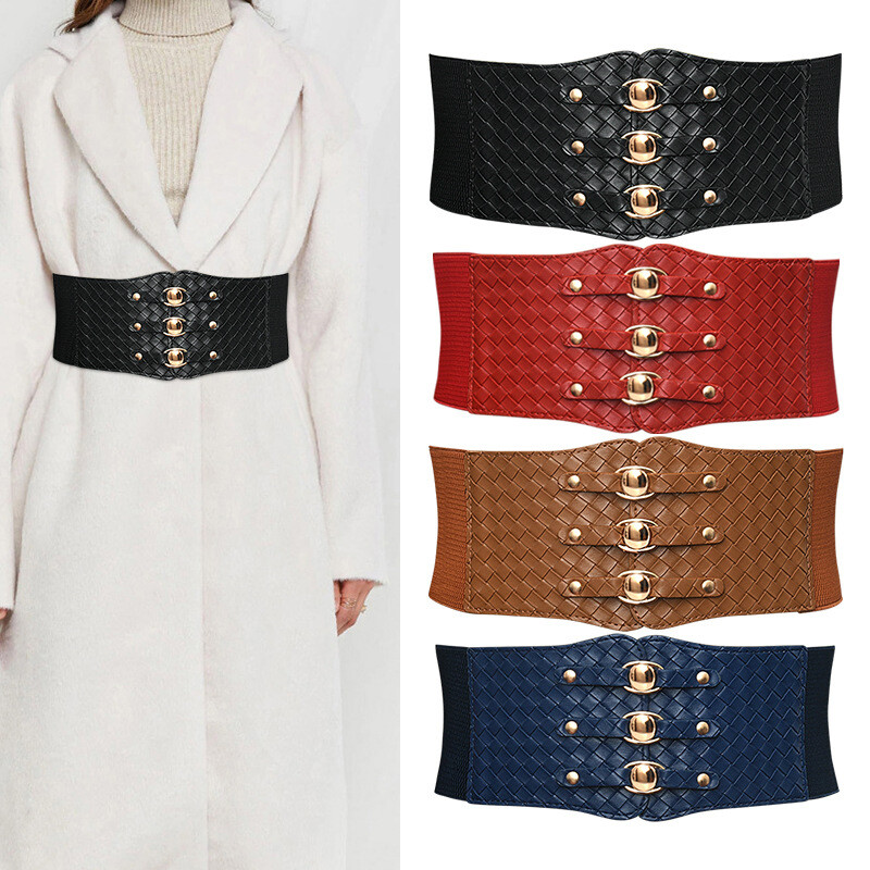 Women Retro Stretch Buckle Waist Belt Wide Elastic Corset Cinch Waistband New