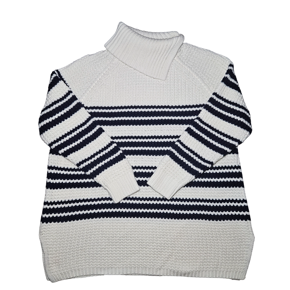 Lands End Womens Plus Size 1X Chunky Striped Sailor Sweater Split Neck