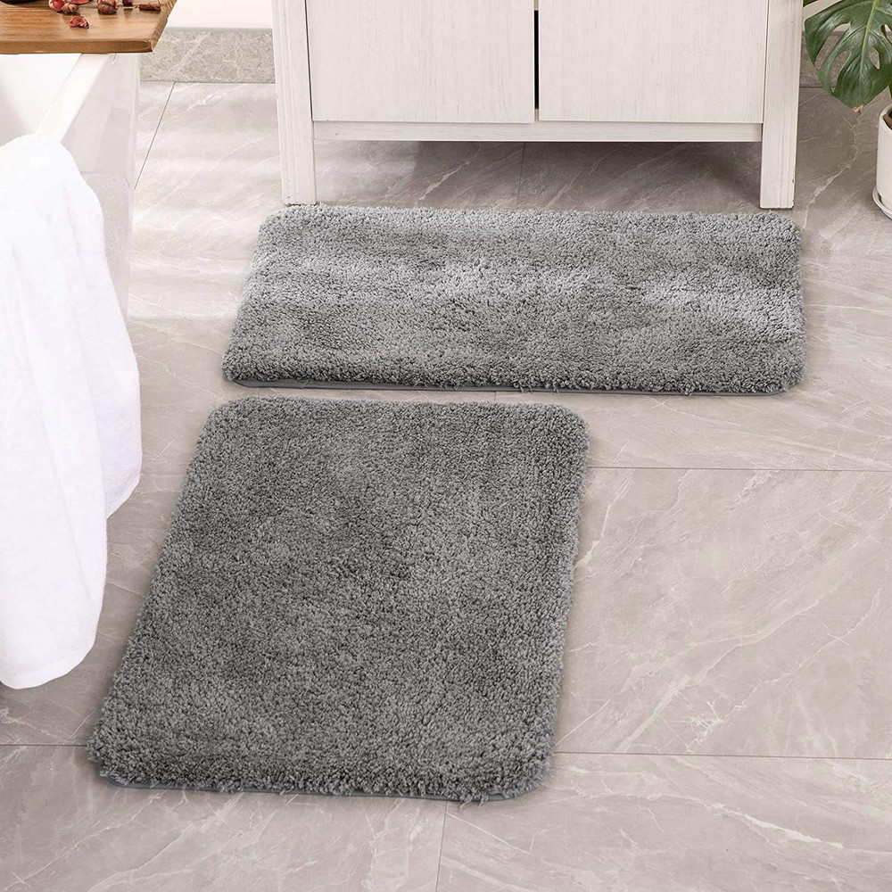 Set of 2 Non Slip Shaggy Bathroom Rugs Extra Thick Soft Bath Mats Plush Micro...