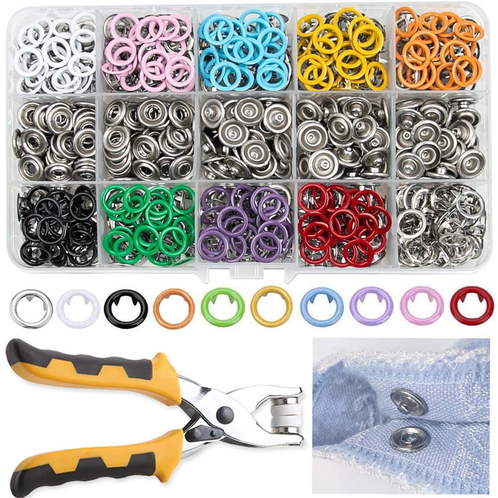 11mm/800PCS Metal Snaps Buttons with Fastener Pliers, Heavy Duty Press Tool K...