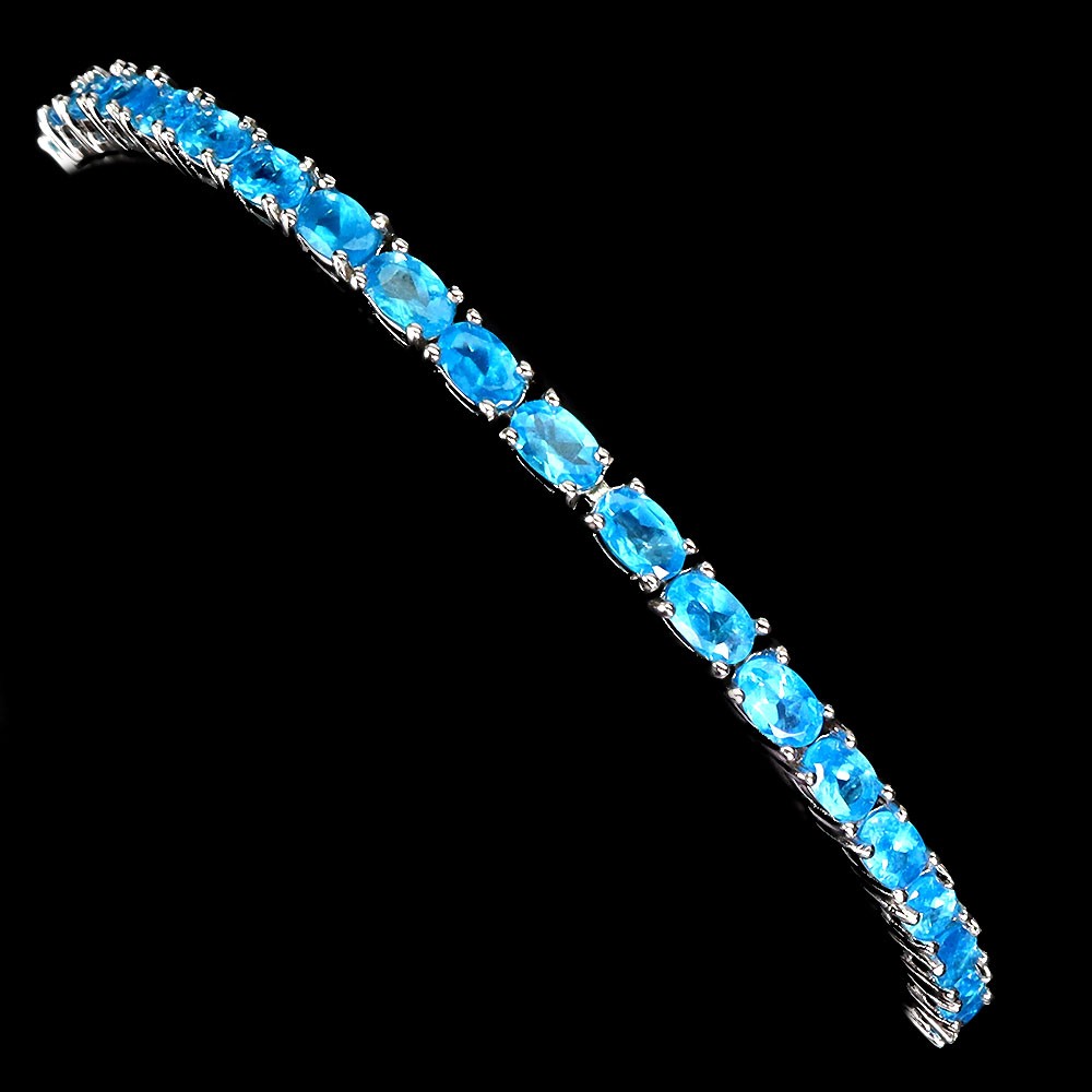 925 Sterling Silver Bracelet Oval Apatite 5x3mm Natural Gemstone Jewelry 10 In