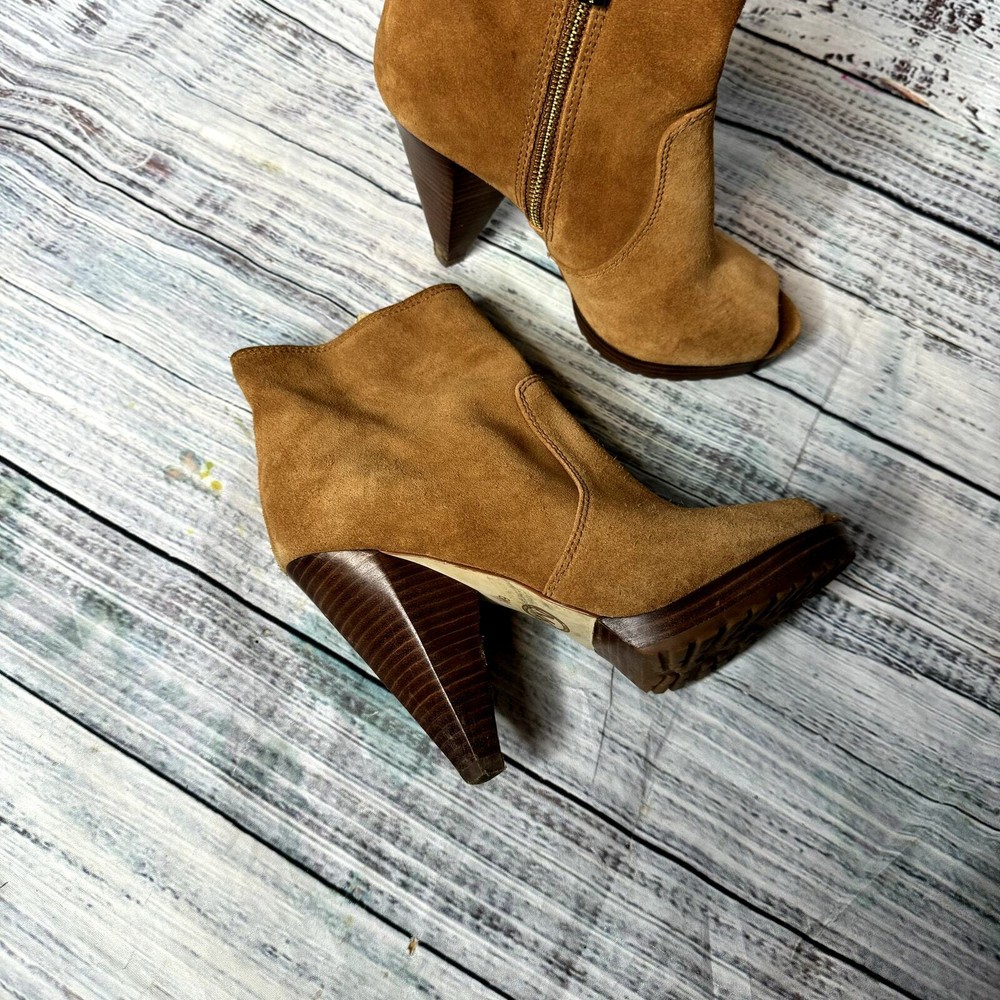 Michael Kors MK Camel Suede Open Toe Heel Booties 6