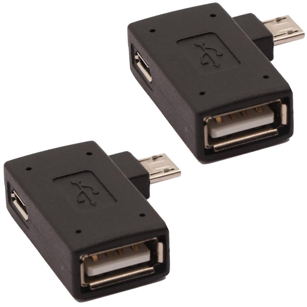 2-in-1 Powered Micro USB to USB OTG Adapter 90 Degree Right Angle Connector f...