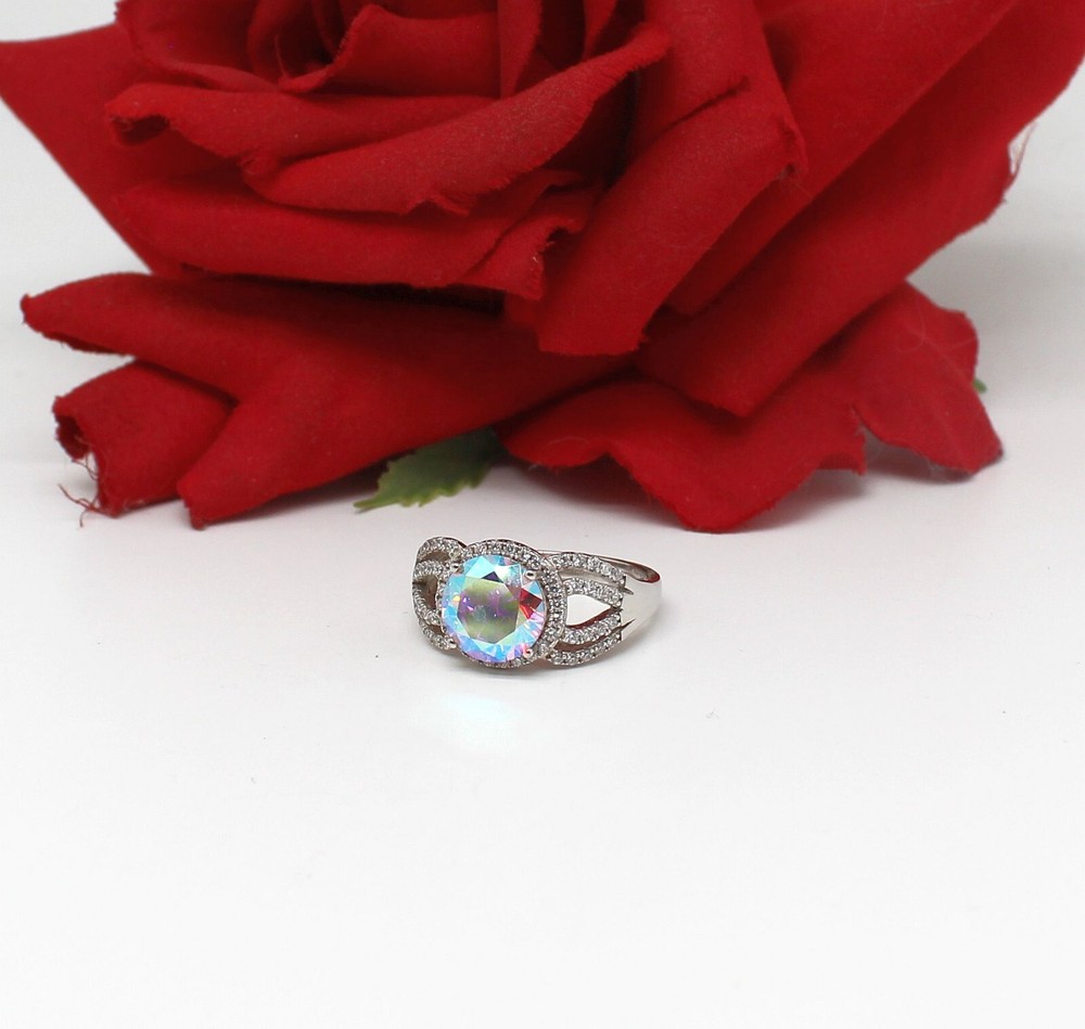 NWOT JTV Sterling Silver Aroura Borealis CZ Ring Size 10 5.84g  CAT RESCUE