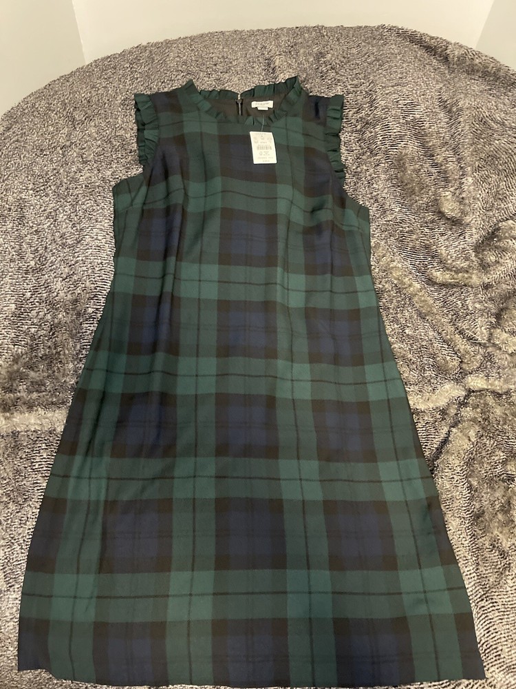 J. Crew Black Watch Plaid Ruffle-Neck Suiting Dress BT108 Women’s size 10