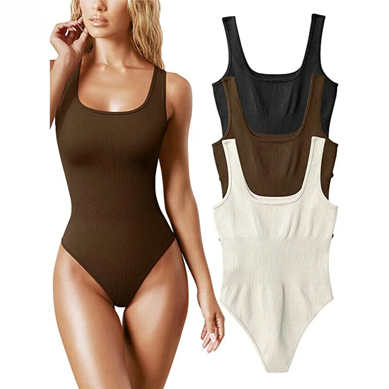 Ribbed Tummy Control Shapewear Bodysuit with Open Crotch Design