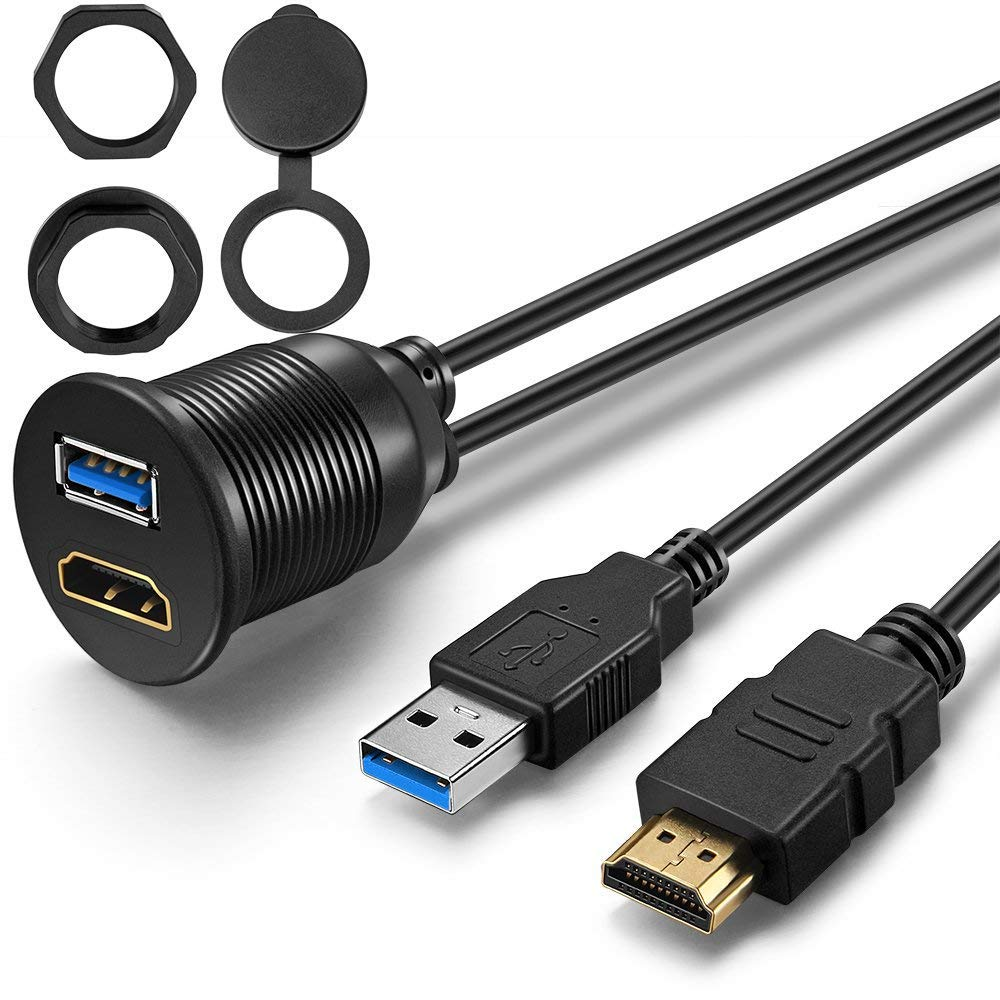 USB3.0 & HDMI Flush Mount Extension Cable for Dash or Panel