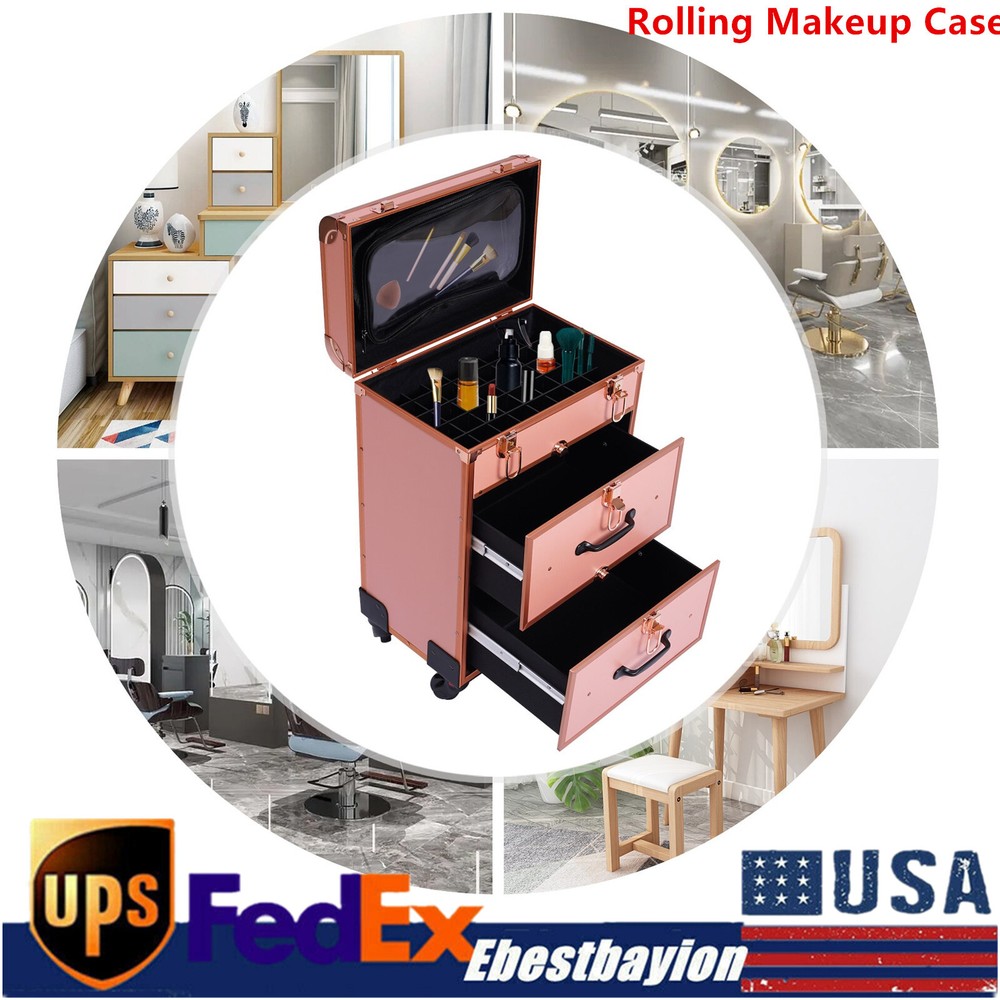 Rose Gold Rolling Makeup Case for Artists & Beauty Professionals