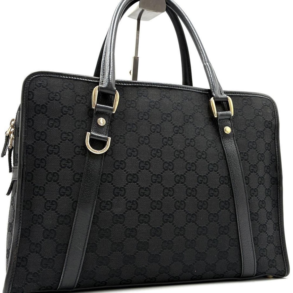 Gucci GG Canvas Leather Tote Bag in Black A4 Size Pre-Owned Shoulder Bag