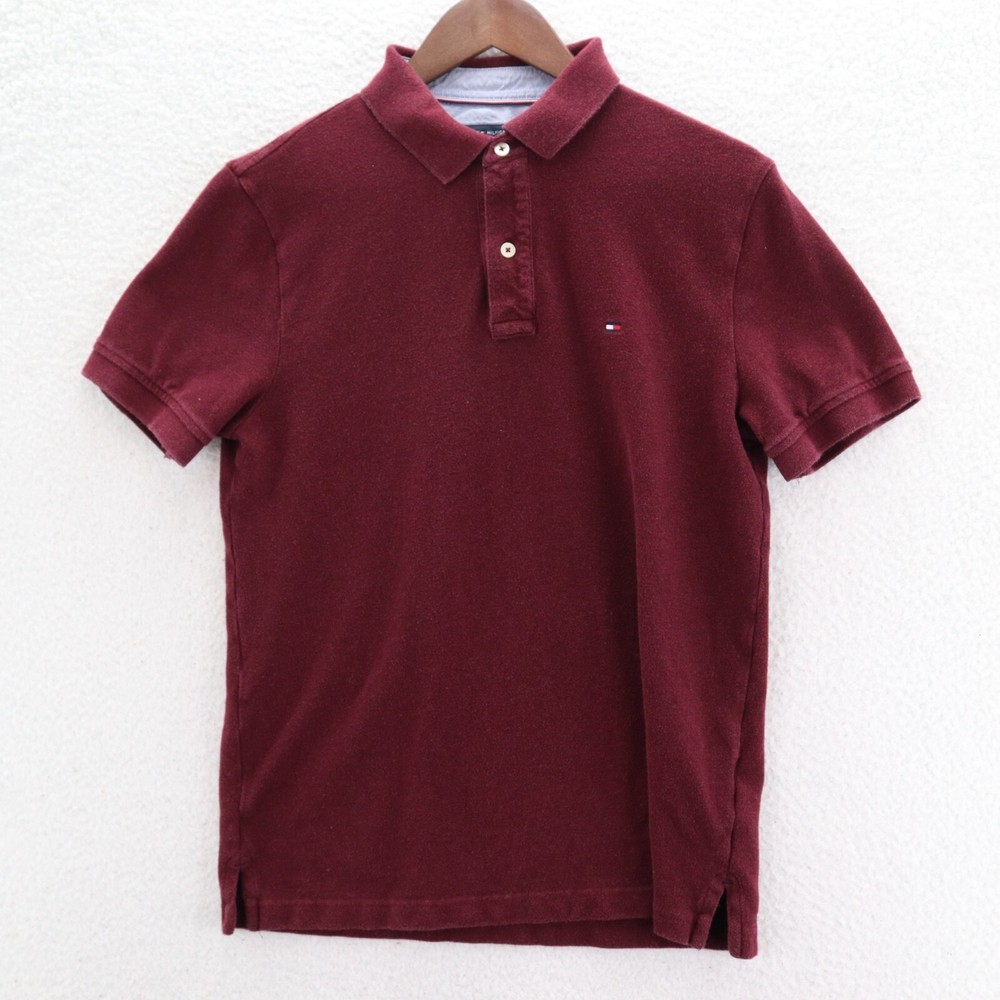 Tommy Hilfiger Shirt Men's Medium Red Polo Short Sleeve Preppy Logo Casual