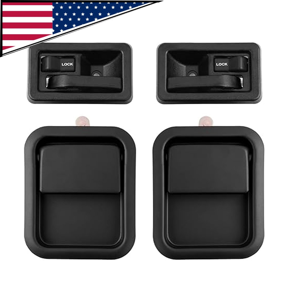 Complete Black Door Handle Kit for Jeep Wrangler TJ YJ 1997-04 Interior Exterior