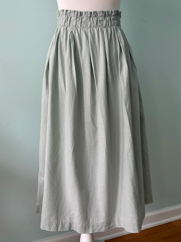 ASOS Linen Pleated Skirt Ankle Length Stretch Waist Pockets Seafoam Green SIZE 2