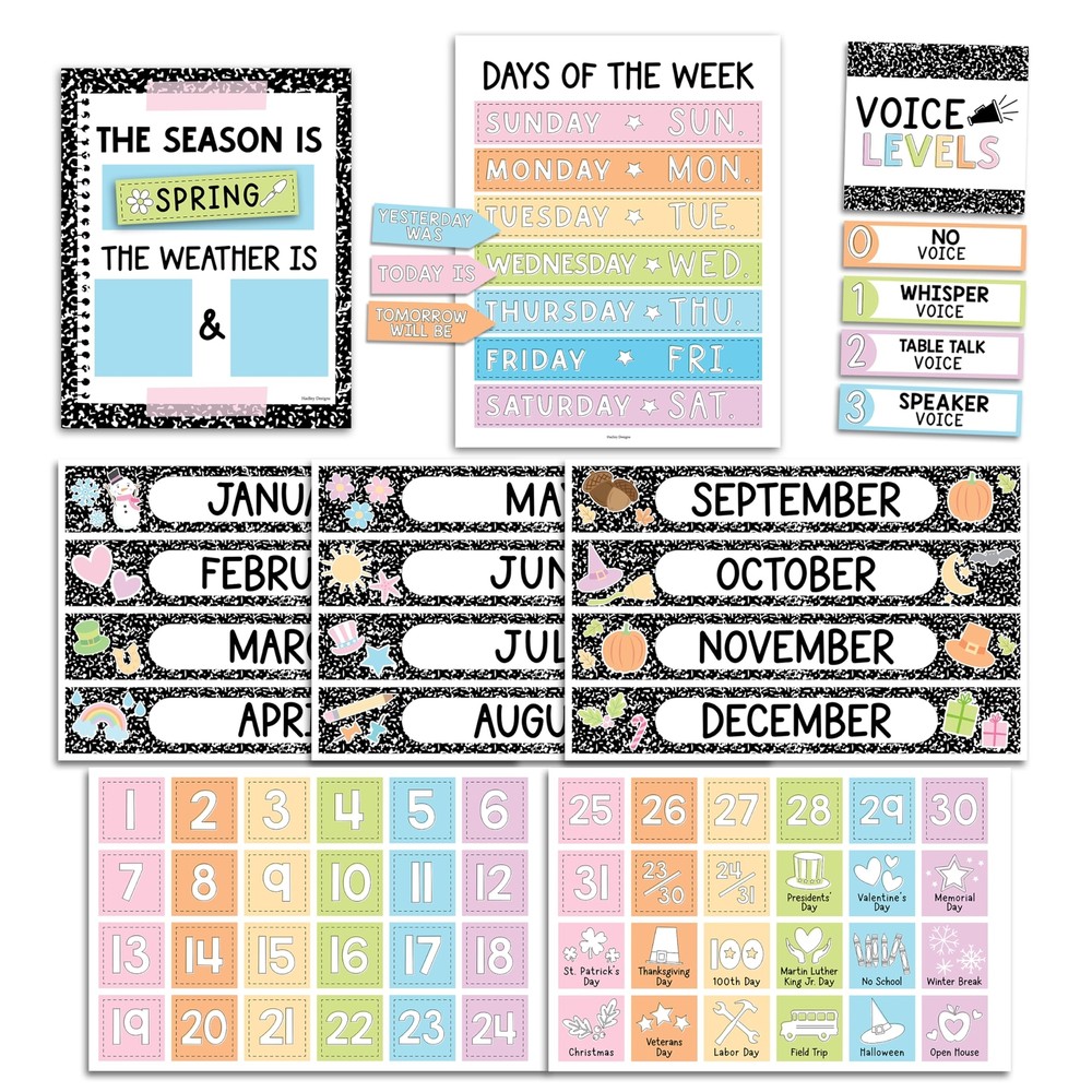 Colorful Classroom Calendar Set Bulletin Board - Bulletin Board Calendar For ...