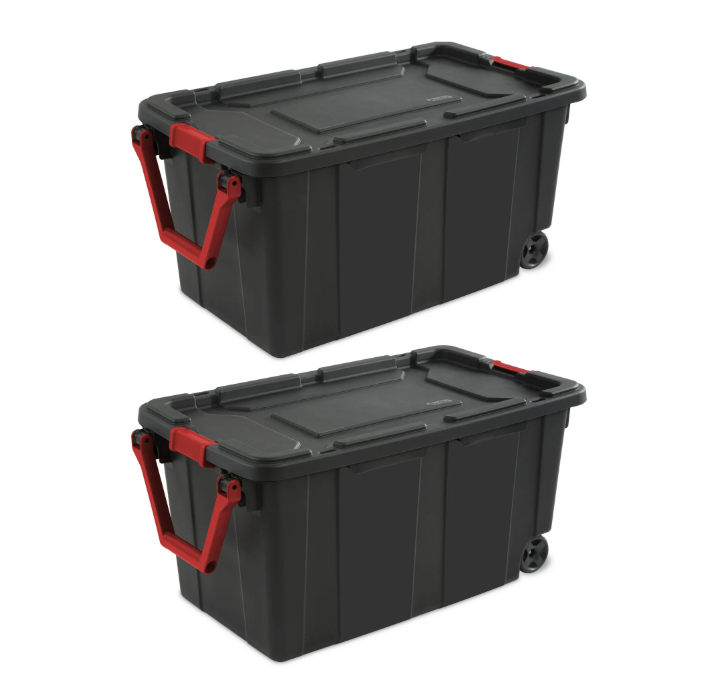 Sterilite 40 Gallon Black Wheeled Industrial Tote Set of 2